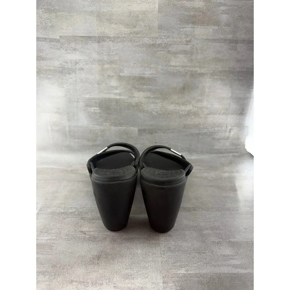 Crocs Cyprus II Black Strappy High Heel Sandals Women Size 8 Slip On Comfort